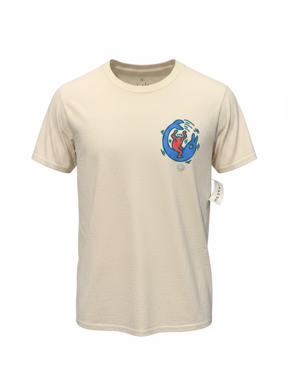 Ripple Junction Cream Short-Sleeve Tee with Blue & Red Chest Graphic